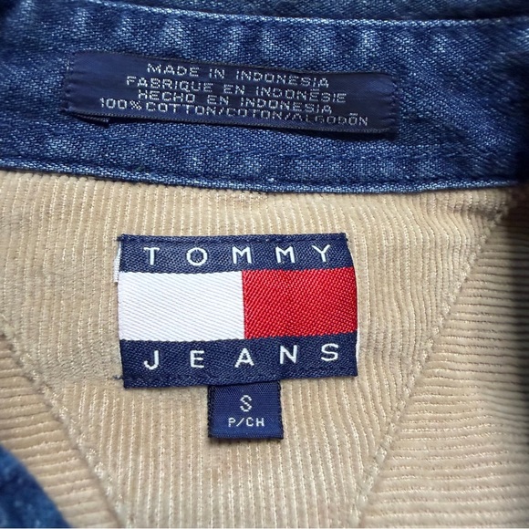 Vintage Tommy Hilfiger Corduroy Denim Collar Buttonup Shirt Mens Small Tan - Picture 7 of 11